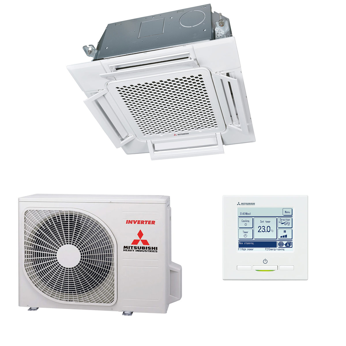 klimaanlage-mitsubishi-heavy-fdtc-4-wege-deckenkassette-set.jpg Mitsubishi Heavy Klimaanlage FDTC 4-Wege Deckenkassette Set 2,5 kW bis 5,6 kW inkl. Blende & Touch Kabelfernbedienung – Bild 1